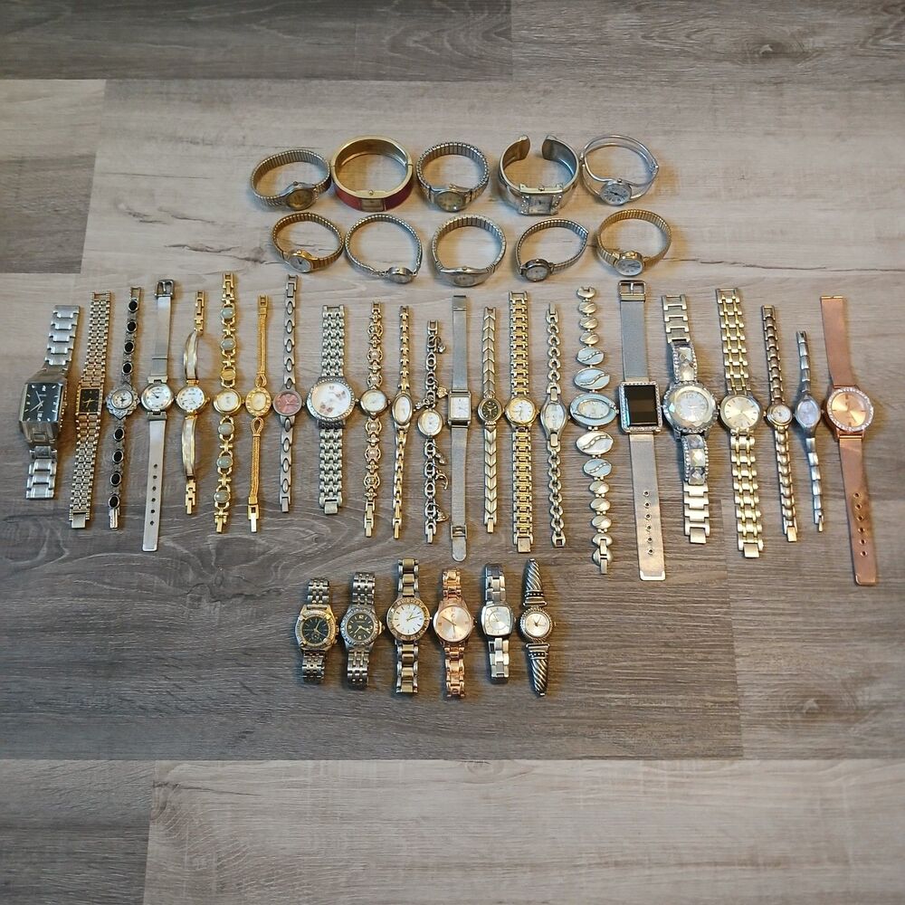 Lot 35+ Watches Parts/Repair ALL Metal Relic Guess Avon DNKY Pulsar Timex